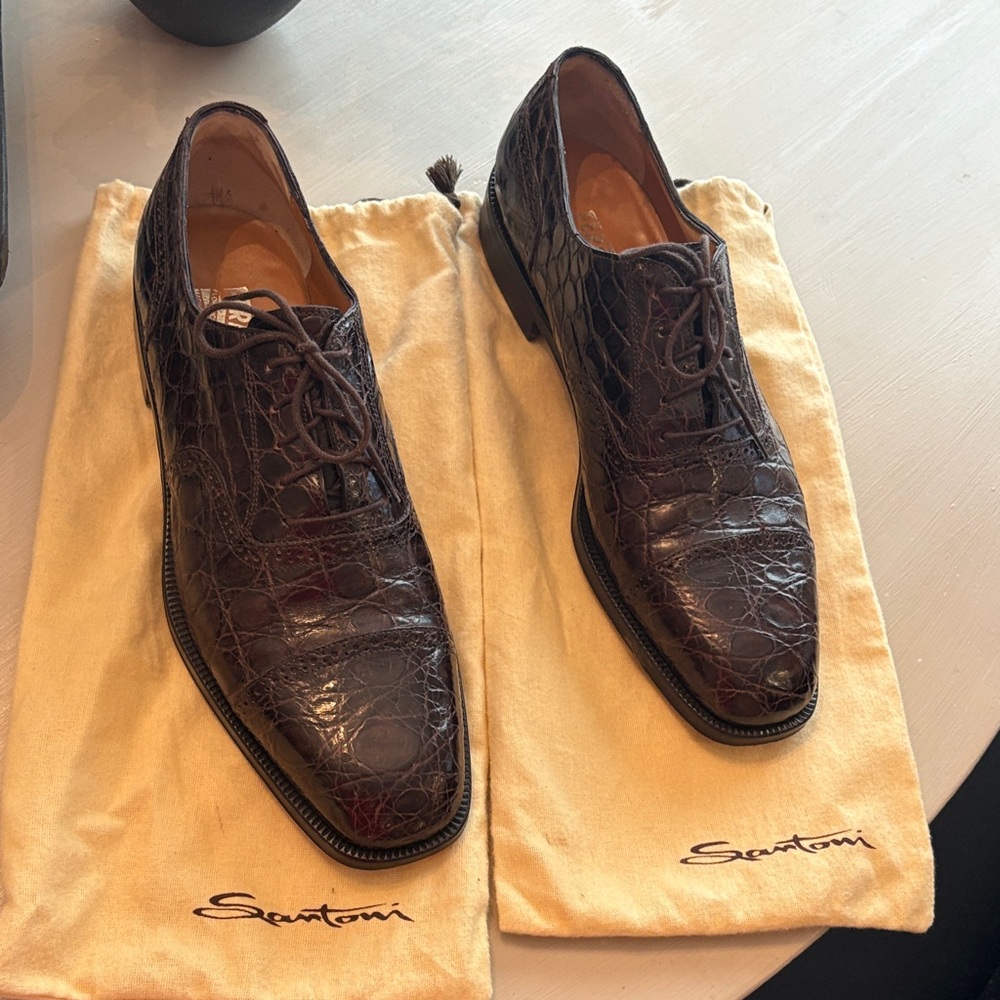 Salvatore Ferragamo Men's Dark Brown‎ Crocodile Oxfords Size 11D - Picture 10 of 11